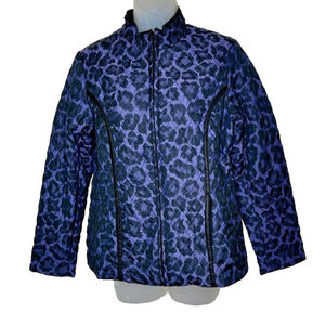 Chicos Leopard‎ Print Quilted Coat Jacket Purple Zip Up Small Light Weight